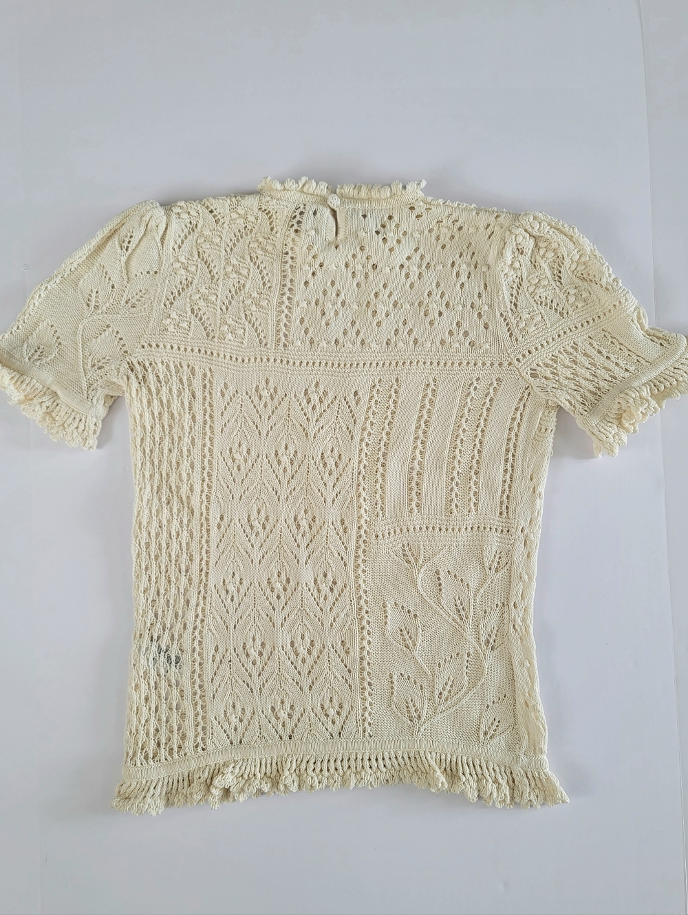 Zimmermann Ivory Lace Knit Top XS Short Sleeve Cotton Blouse Romantic Boho - Picture 3 of 6